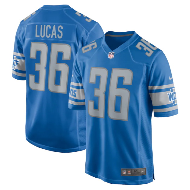 mens nike chase lucas blue detroit lions player game jersey